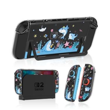 Imagem de Gurgitat Dockable Protective Case for Nintendo Switch 2 2025 - Cute Cartoon Shark Design Clear TPU Slim Hard Cover for Joycon 2 for Teens Girls Boys