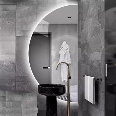 Imagem de Espelho De Banheiro Inteligente Com Luzes, Espelho De Vaidade Led Meia Lua, Escurecimento, Anti-embaçante, Espelho De Parede Para Sala De Estar, Banheiro, Quarto, Entrada, Right Cut, 50*100CM/40*20IN