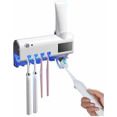 Imagem de Dispenser Automático de Pasta de Dente com Suporte UV para Escovas – Fim da Bagunça e Bactérias no Banheiro, Higiene Prática e Proteção Antibacteriana Porta Escova De Dente Esterilizador
