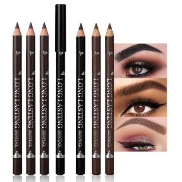 Imagem de Conjunto de 6 lápis de sobrancelha com apontador - lápis de sobrancelha de madeira rígida, perfeito para sobrancelhas e delineador, à prova d'água e à prova de suor para maquiagem iniciante (preto + 3
