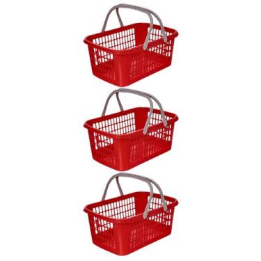 Imagem de Kit Conjunto Com 3 Cestos Com Alça Organizador Prático De 9 Litros Com