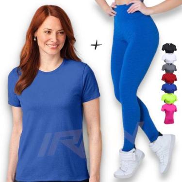 Imagem de Kit Calça Legging Cós Alto + Camiseta Academia Fitness Corrida Dry PLT