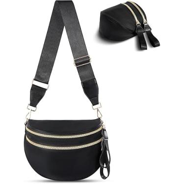 Imagem de Bolsa tiracolo feminina quadriculada, espaçosa, pochete com alça ajustável, Preto, puro, One Size