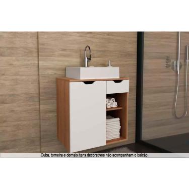Imagem de Bancada de Banheiro Suspenso BN3605 1 Porta 1 Gaveta cor Amêndoa - Tecno Mobili