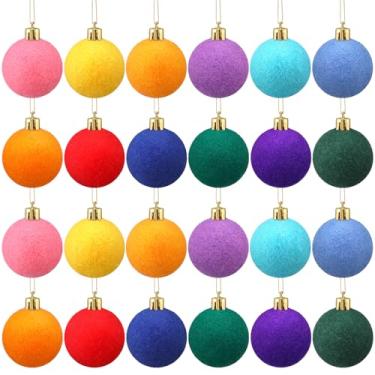 Imagem de Wonderjune 24 peças de enfeites de árvore de Natal, bolas de feltro, enfeites de Natal de 4 cm, enfeites de Natal para pendurar em árvore de Natal, cores mistas, pompom interno, sala de casa