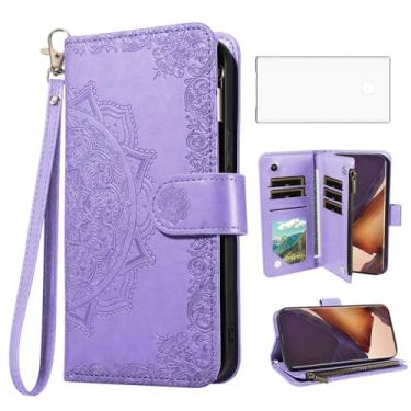 Imagem de Asuwish Capa para celular Samsung Galaxy Note 20 Ultra 5G com protetor de tela de vidro temperado suporte para cartão Note20 Plus Notes 20Ultra Note20+ U + 20+ Twenty Not S20 roxo claro