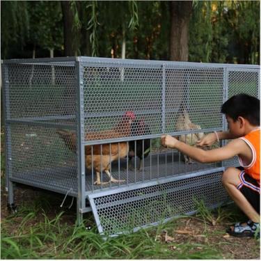 Imagem de Galinheiro De Galinha Ao Ar Livre Grande Gaiola De Frango De Aço Galvanizado Cercadinho Com Bandejas Alimentador De Rodas Para Aves De Capoeira Pato Coelho Galinhas Pequen, Orange, 100 * 60 * 73cm