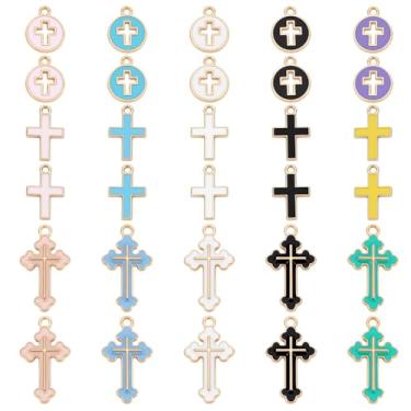 Imagem de PH PandaHall 90 pingentes de cruz esmaltada, 15 estilos coloridos crucifixo Páscoa feriado pingentes de pingentes ocos para fazer joias, brincos faça você mesmo, pulseiras, suprimentos de artesanato