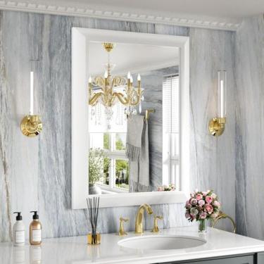 Imagem de Espelho Amorho Bathroom 60x80cm Moldura de metal branco Vidro à prova 