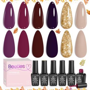Imagem de Conjunto de esmalte em gel Beetles – 6 peças outono inverno borgonha roxo glitter nude ameixa ouro gel kit de imersão UV LED terra crepúsculo cores DIY presente de salão doméstico para mulheres