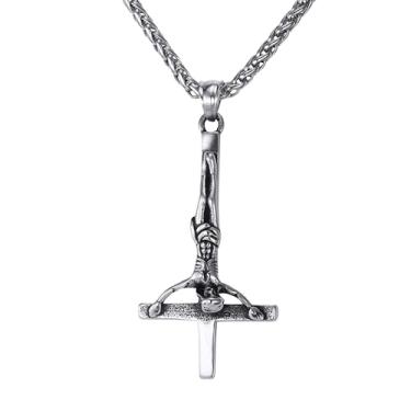 Imagem de Colar com cruz de cabeça para baixo: proteção com pingente de crucifixo, católico - amuleto religioso, cruz de São Pedro, cruz invertida cristã, bíblia, fé, devocional, talismã, Aço inoxidável, Sem
