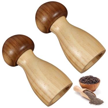 Imagem de Conjunto de 2 peças de moedor de sal e pimenta, moedor manual de sal e pimenta em forma de cogumelo, grossura, moedor de sal ajustável com núcleo de cerâmica, conjunto de moedor criativo para cozinha