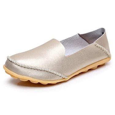 Imagem de VenusCelia Mocassim feminino Streamline Comfort Walking Flat, Dourado, 39