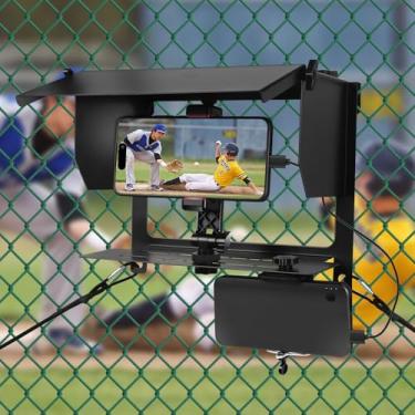 Imagem de Suporte de cerca de telefone de metal com sombra ajustável, kit de montagem para iPhone, Mevo Start, GoPro e outras câmeras de ação, suporte de cerca para beisebol, softbol e jogos de tênis