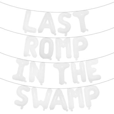 Imagem de Balões de letras - LAST ROMP IN THE SWAMP 40,6 cm Letras do alfabeto Foil Mylar balão faixa de despedida de solteira (ÚLTIMA ROMP NO PÂNGUO BRANCO)