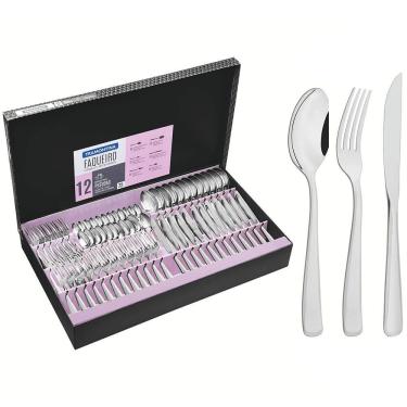 Imagem de Faqueiro Tramontina Pacific Aço Inox c/ Facas de Churrasco Brilho e Detalhes no Cabo 72 Pçs 66962154