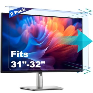 Imagem de Pacote com 2 protetores de tela antiluz azul e anti-arranhões para monitor de computador de mesa de 78 a 81 cm, painel de filtro de bloco suspenso para proteção ocular