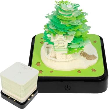 Imagem de Calendário de mesa 3D, bloco de notas criativo com luz de LED, calendário artístico 3D removível com base preta para decoração de escritório em casa, escritório, decoração de mesa, presente (verde)