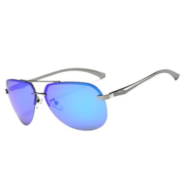 Imagem de Óculos de sol com proteção UV400 para homens e mulheres | Dobradiças de metal e alumínio na cor caramelo | Para dirigir e praticar esportes ao ar livre, azul