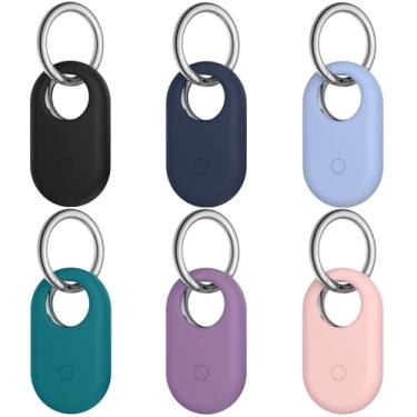 Imagem de Pacote com 6 capas para Samsung Galaxy SmartTag2, capa de silicone macio antiperda resistente a arranhões para Galaxy Smart Tag 2 com chaveiro (preto + azul + verde + roxo + azul claro + rosa)
