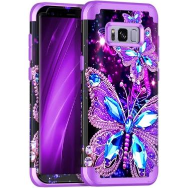 Imagem de Casetego Capa para Galaxy S8 Plus, que brilha no escuro, três camadas, resistente, à prova de choque, proteção total, policarbonato rígido + capa amortecedora de TPU macio para Samsung Galaxy S8 Plus