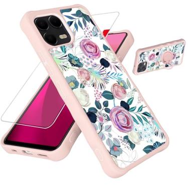 Imagem de jioeuinly Capa para celular T-Mobile Revvl 8 Pro compatível com Revvl 8 Pro [com protetor de tela de vidro temperado][PC rígido + silicone macio][suporte para anel] [luz refletora colorida] IMDF-HUA3