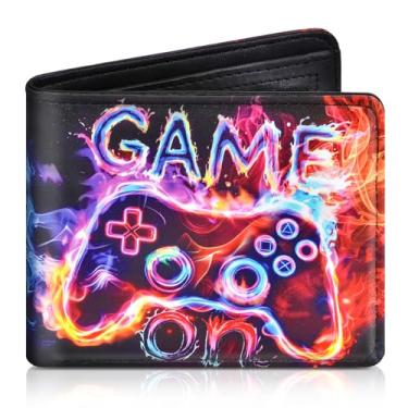 Imagem de Carteira infantil para meninos, carteira divertida de couro dobrável com compartimentos para cartões e janela para identidade, presente de aniversário e Natal, alça de jogo flame