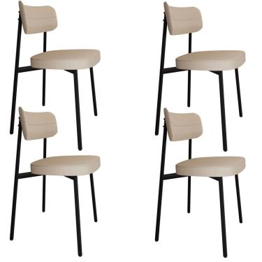 Imagem de Kit 04 Cadeiras Estofada Para Sala de Jantar Astrid Preto C01 Linho Areia - Lyam Decor