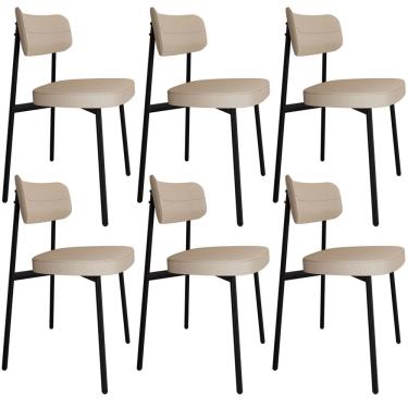 Imagem de Kit 06 Cadeiras Estofada Para Sala de Jantar Astrid Preto C01 Linho Areia - Lyam Decor