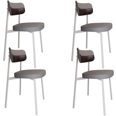 Imagem de Kit 04 Cadeiras Estofada Para Sala de Jantar Astrid Branco C01 Linho Cinza Courino Café - Lyam Decor
