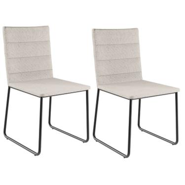 Imagem de Kit 02 Cadeiras Decorativa Estofada Para Sala De Jantar Preto Maya L02 Linho Cru - Lyam Decor