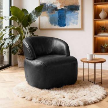 Imagem de Poltrona de Couro Legítimo Giratória Luna - LEME MOVELARIA