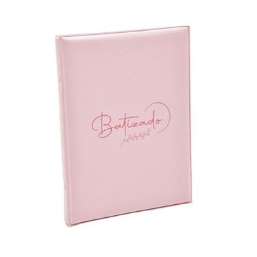 Imagem de Álbum de fotos Ical, encadernação tradicional, para 80 fotos 15x21cm - linha Comemorativo - capa almofadada - modelo batizado - rosa - 382