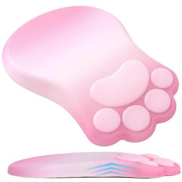 Imagem de L-SPOUTTO Mouse pad ergonômico com descanso de pulso, suporte de pulso de pata de gato fofo, design de massagem confortável, mouse pad para alívio da dor no computador com base de poliuretano