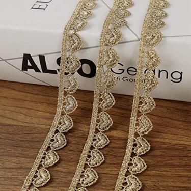 Imagem de ZNZAKKA Acabamento em renda dourada com acabamento de fita de renda bordada dourada para costura, renda metálica para artesanato (0,5 pol. x 4,8 jardas)