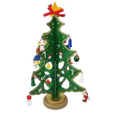 Imagem de Mini Arvore de Natal 3D Madeira com Enfeites Natalino Decoração Mesa S