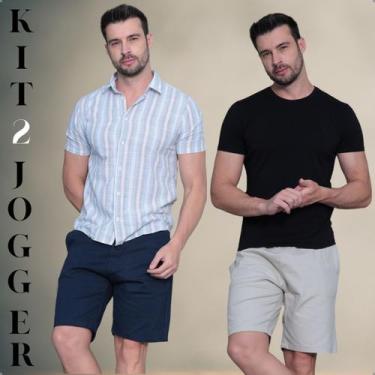 Imagem de Kit 2 Bermudas Jogger Masculina Sarja Premium com Elastano e Cordão Aj