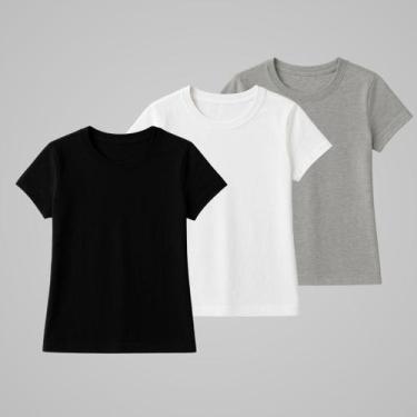 Imagem de Kit 3 T shirt Baby Look 100 Algodão Básica Confortável - Luau Brasil, 