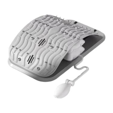 Imagem de harayaa Maca de costas, travesseiro inflável, travesseiro ergonômico de viagem para mulheres e homens, almofada de apoio para as costas para cadeira de, Cinza