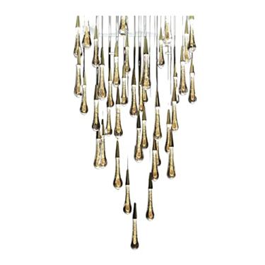 Imagem de Lustre de cristal gota d'água dourada lustre criativo de cristal moderno iluminação interior de vidro restaurante lustre giratório de escada para escadas, corredores pingente