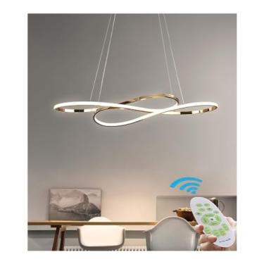 Imagem de Lustre LED moderno minimalista espiral torcido de linha longa - luz pendente LED integrada de 75 W em dourado e preto com acabamento cromado, controle remoto compatível com sala de jantar, s