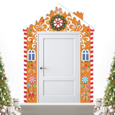 Imagem de 3 peças de decoração de capa de porta de Natal, faixa de doces para pendurar em casa de pão de gengibre para decoração de festa de Natal, férias, sala de aula, decoração de festa