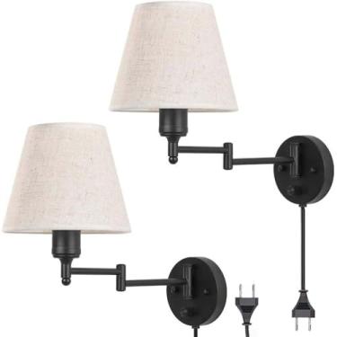 Imagem de 2 peças de luminária de parede vintage Luminária de parede regulável com interruptor Luminária de parede de braço giratório industrial retrô ajustável para ambientes internos com plugue e ca