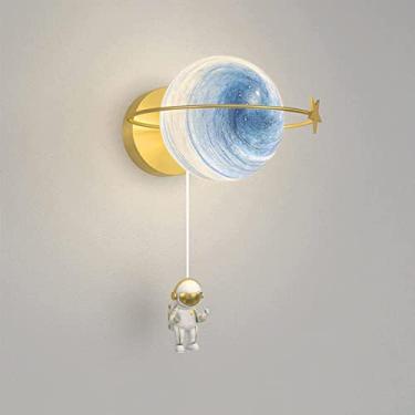 Imagem de Luminária de parede de lua e astronauta para quarto infantil, 5W, LED com dimerização, luminária de parede de lua 3D, preta, para meninos, quarto infantil, abajur de cabeceira