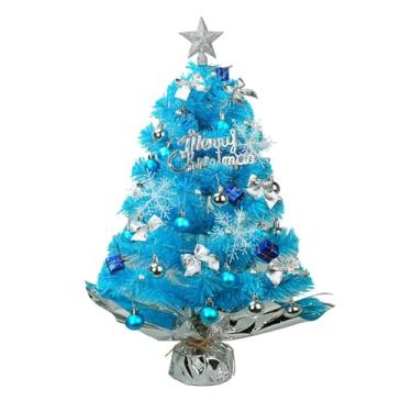 Imagem de Árvore de Natal pequena de 43 cm com luzes e enfeites de bola para decoração de festas em casa (azul)