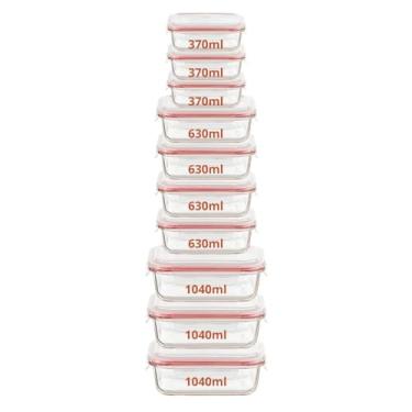 Imagem de Kit Conjunto 3/5/6/10 Potes Herméticos Geladeira Vidro Marmita Tampa Click Vedação Silicone Borracha(Combo 10 Potes - Vermelho)
