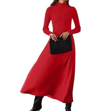 Imagem de Vestido maxi HOCANDY, suéter feminino de gola alta, algodão vermelho