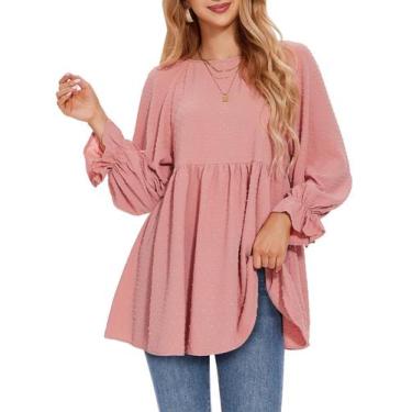 Imagem de Blusa feminina EXLURA Swiss Dot Babydoll, solta, rosa