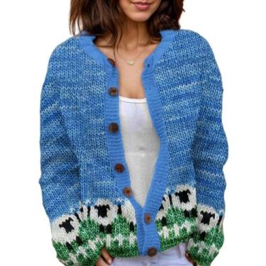 Imagem de Suéter de malha feminino Akivide com estampa floral de outono