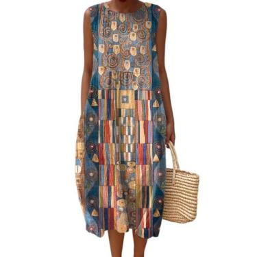 Imagem de Vestido maxi feminino Akivide com estampa floral boho de verão com bol